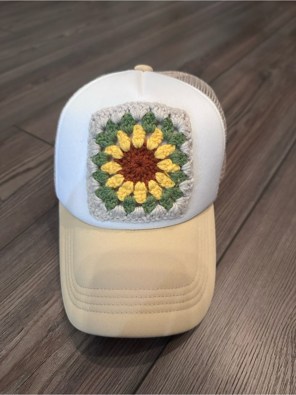 Crochet Sunflower Hat Baseball Hat Grannycore Handmade Hat Flower Trucker Hat